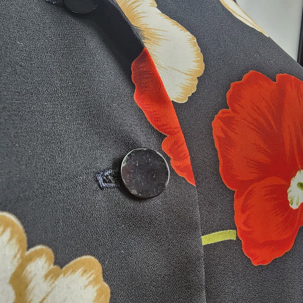 Black Floral Midi Dress with Red & Cream Poppies - Picture 4 of 10